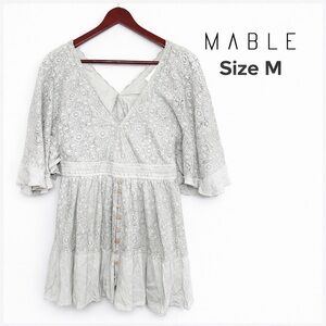 Mable Anthropologie Sage Green Lace Romper Women’s Medium Boho Button Front NWT